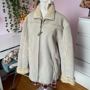 Vintage Cream Genuine Leather Shearling Jacket